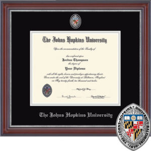 Photo of a diploma in a diploma frame. 